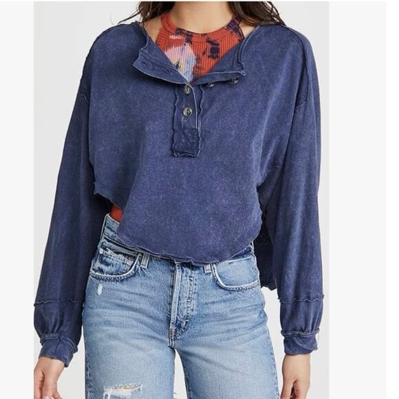 Free People Tops - Free People Melodi Henley in Blue Quarry Women’s Size XS